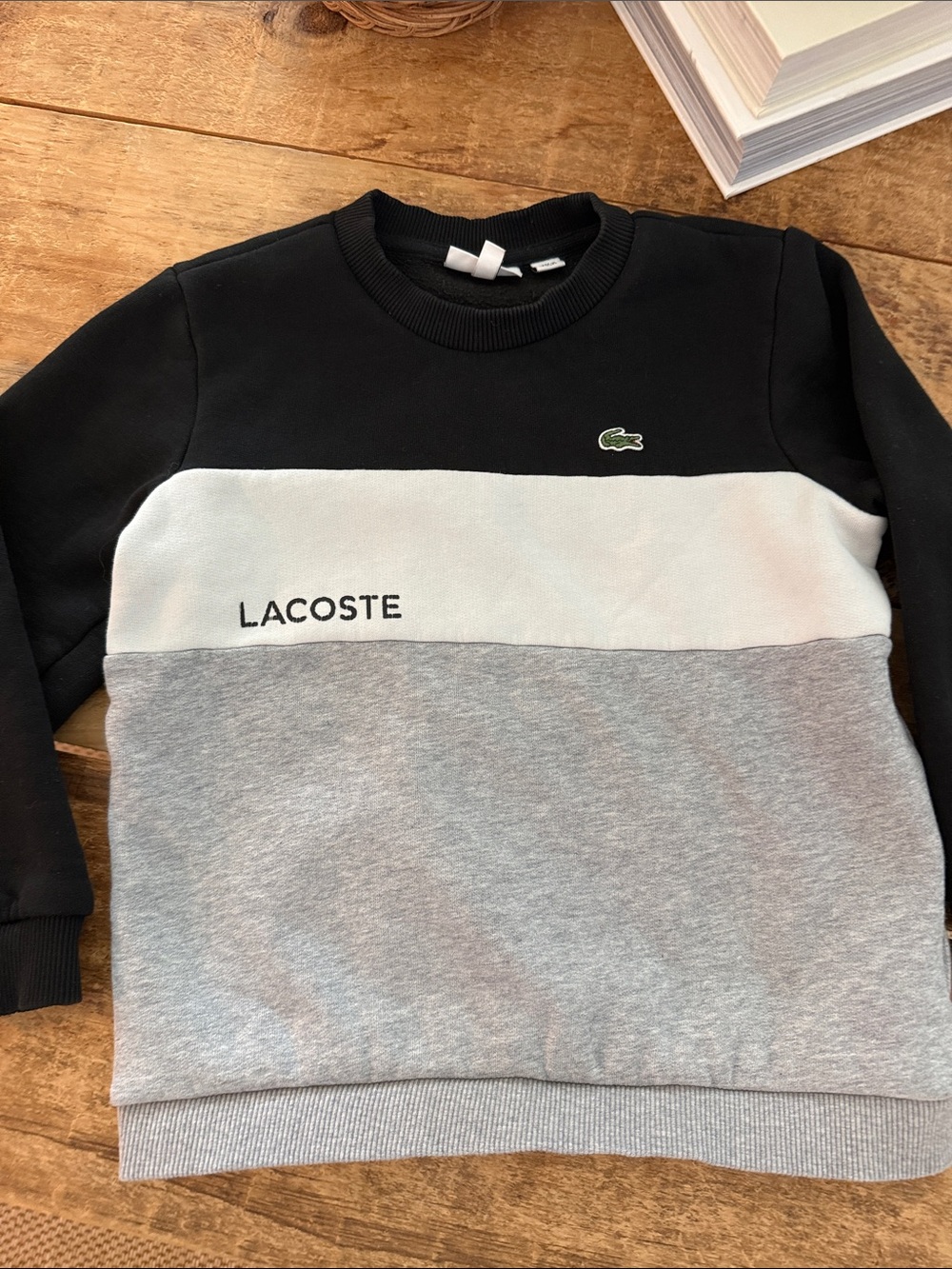 Lacoste boys Colorblock Crewneck Sweater - Black, White, Gray